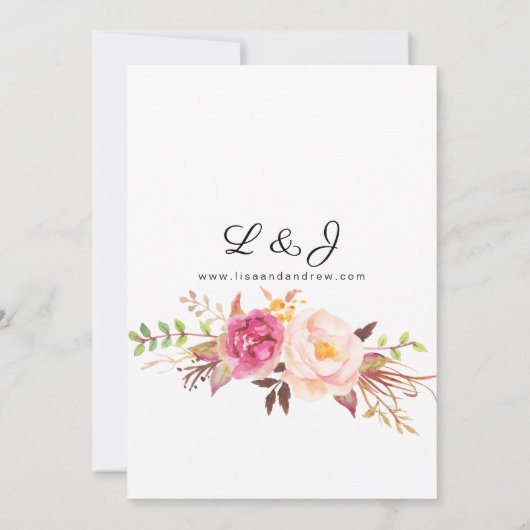 Invitation Mariage floral rose fleuri (Dos)