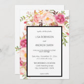 Invitation Mariage floral rose fleuri (Devant / Derrière)