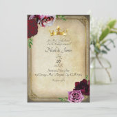 Invitation Mariage Floral Rose Foncé Couronne Royale Dorée Vi (Debout devant)