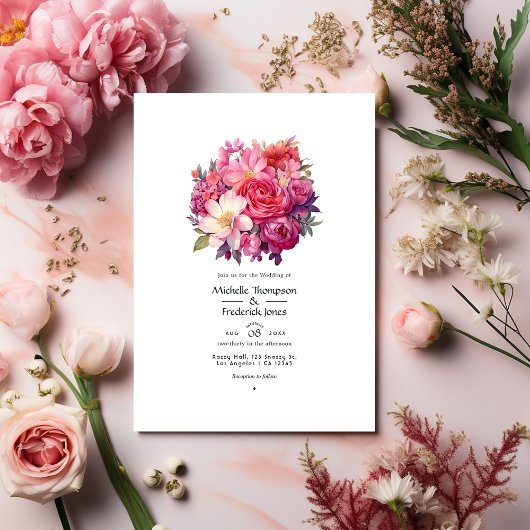 Invitation Mariage floral rose Fondant