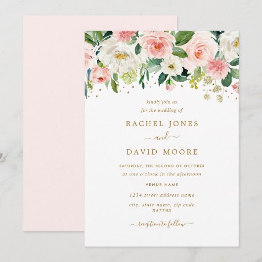 Invitation Mariage Floral Rose Gold (Devant / Derrière)