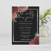 Invitation Mariage Floral Rose Gothique Noir Et Or (Debout devant)