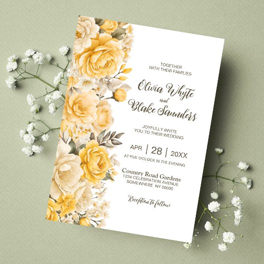 Invitation Mariage floral rose jaune