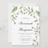 Invitation Mariage floral rose lavande (Devant)
