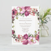 Invitation Mariage floral rose magenta (Debout devant)