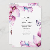 Invitation Mariage floral rose Magnolia (Devant / Derrière)
