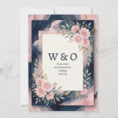 Invitation Mariage floral rose marine (Dos)
