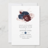 Invitation Mariage floral Rose, marron et marine (Devant)
