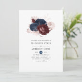 Invitation Mariage floral Rose, marron et marine (Debout devant)