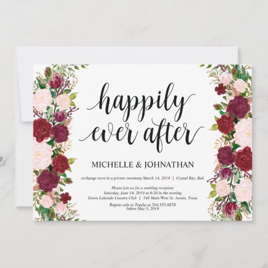 Invitation Mariage Floral rose Marsala Réception de fuite (Devant)