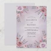 Invitation Mariage Floral Rose Mauve (Devant / Derrière)