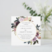 Invitation Mariage floral rose mauve doré (Debout devant)