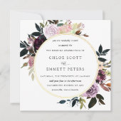 Invitation Mariage floral rose mauve doré (Devant)