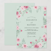 Invitation Mariage Floral Rose Menthe (Devant / Derrière)