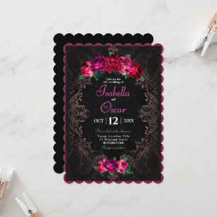 Invitation Mariage floral rose mexicain coloré noir