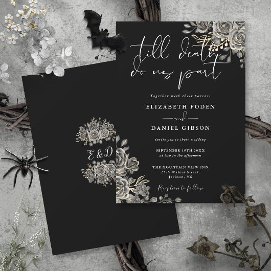 Invitation Mariage Floral Rose Noir Et Blanc