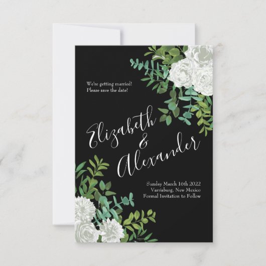 Invitation Mariage floral rose noire et blanche (Devant)