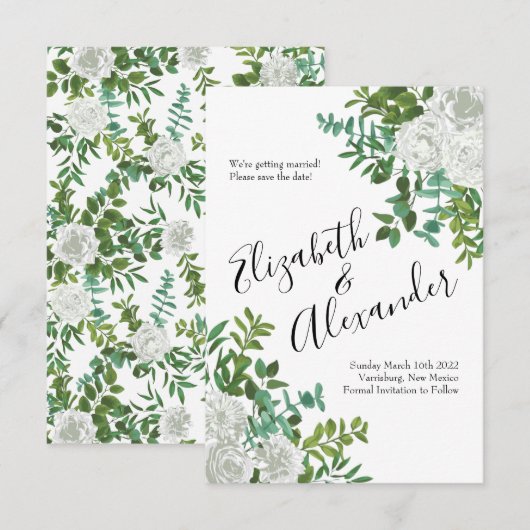 Invitation Mariage floral rose noire et blanche (Devant / Derrière)