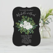 Invitation Mariage floral rose noire et blanche (Debout devant)