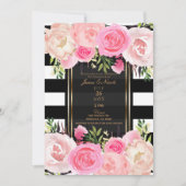 Invitation Mariage Floral rose or noir (Devant)