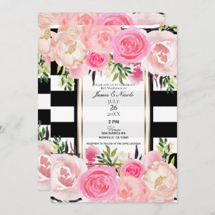 Invitation Mariage Floral rose or noir