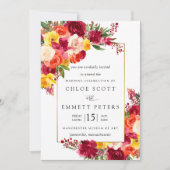 Invitation Mariage floral rose orange bordeaux (Devant)
