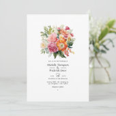 Invitation Mariage Floral Rose, Orange et Vert (Debout devant)