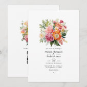 Invitation Mariage Floral Rose, Orange et Vert (Devant / Derrière)