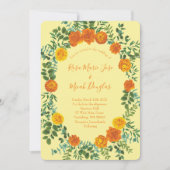 Invitation Mariage Floral Rose Orange Jaune clair (Devant)
