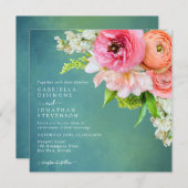 Invitation Mariage floral rose orange moderne (Devant / Derrière)