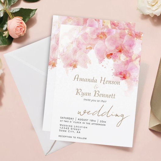 Invitation Mariage floral rose orchidée