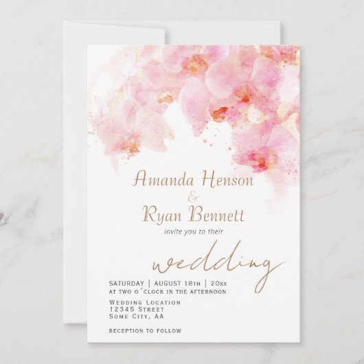 Invitation Mariage floral rose orchidée (Devant)