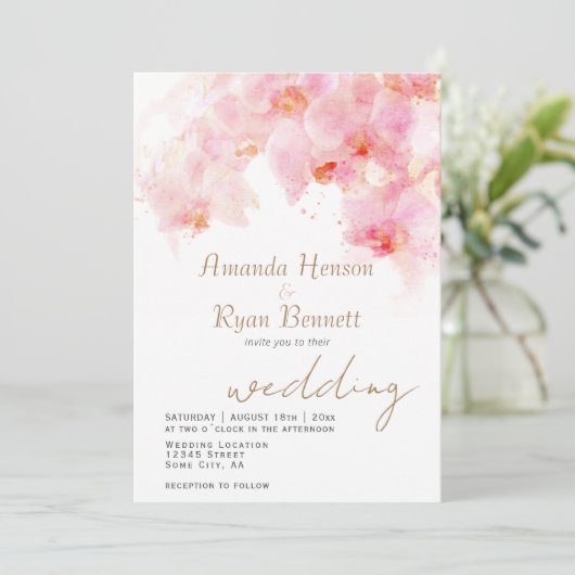 Invitation Mariage floral rose orchidée (Debout devant)