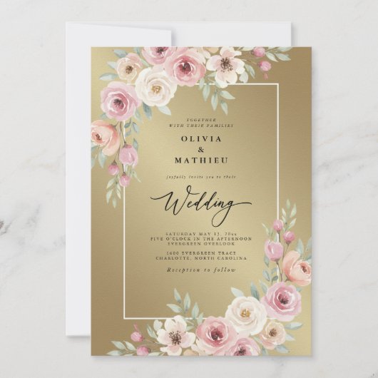 Invitation Mariage Floral Rose Pâle (Devant)
