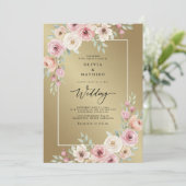 Invitation Mariage Floral Rose Pâle (Debout devant)