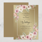 Invitation Mariage Floral Rose Pâle (Devant / Derrière)