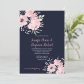 Invitation Mariage Floral Rose Pâle | (Debout devant)