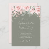 Invitation Mariage floral rose pâle (Devant / Derrière)
