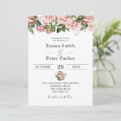 Invitation Mariage floral rose pâle (Debout devant)