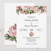 Invitation Mariage floral rose pâle (Devant / Derrière)