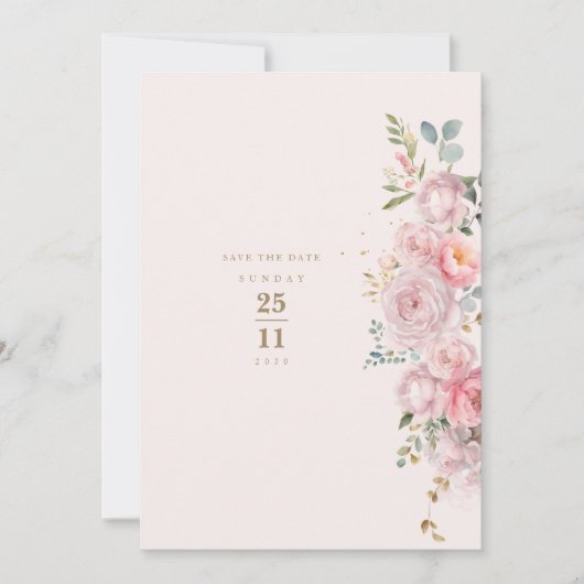 Invitation Mariage floral rose pâle (Devant)