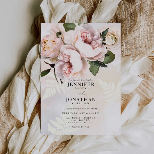 Invitation Mariage floral rose pâle