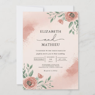 Invitation Mariage floral rose pâle