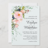 Invitation Mariage floral rose pâle (Devant)