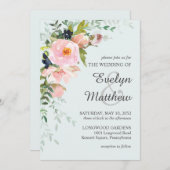 Invitation Mariage floral rose pâle (Devant / Derrière)