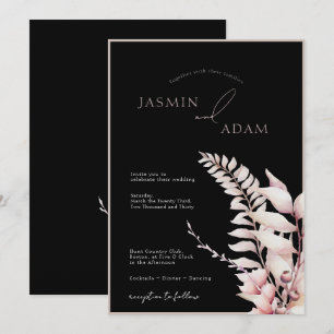 Invitation Mariage Floral Rose Pâle Bohème Noir
