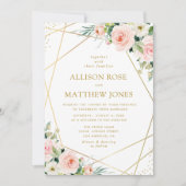 Invitation mariage floral rose pâle et géométrique (Devant)