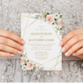 Invitation mariage floral rose pâle et géométrique