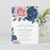 Invitation Mariage floral rose pâle et Rose poussiéreux (Debout devant)