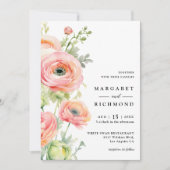 Invitation Mariage floral rose pâle et vert gras Ranunculus (Devant)